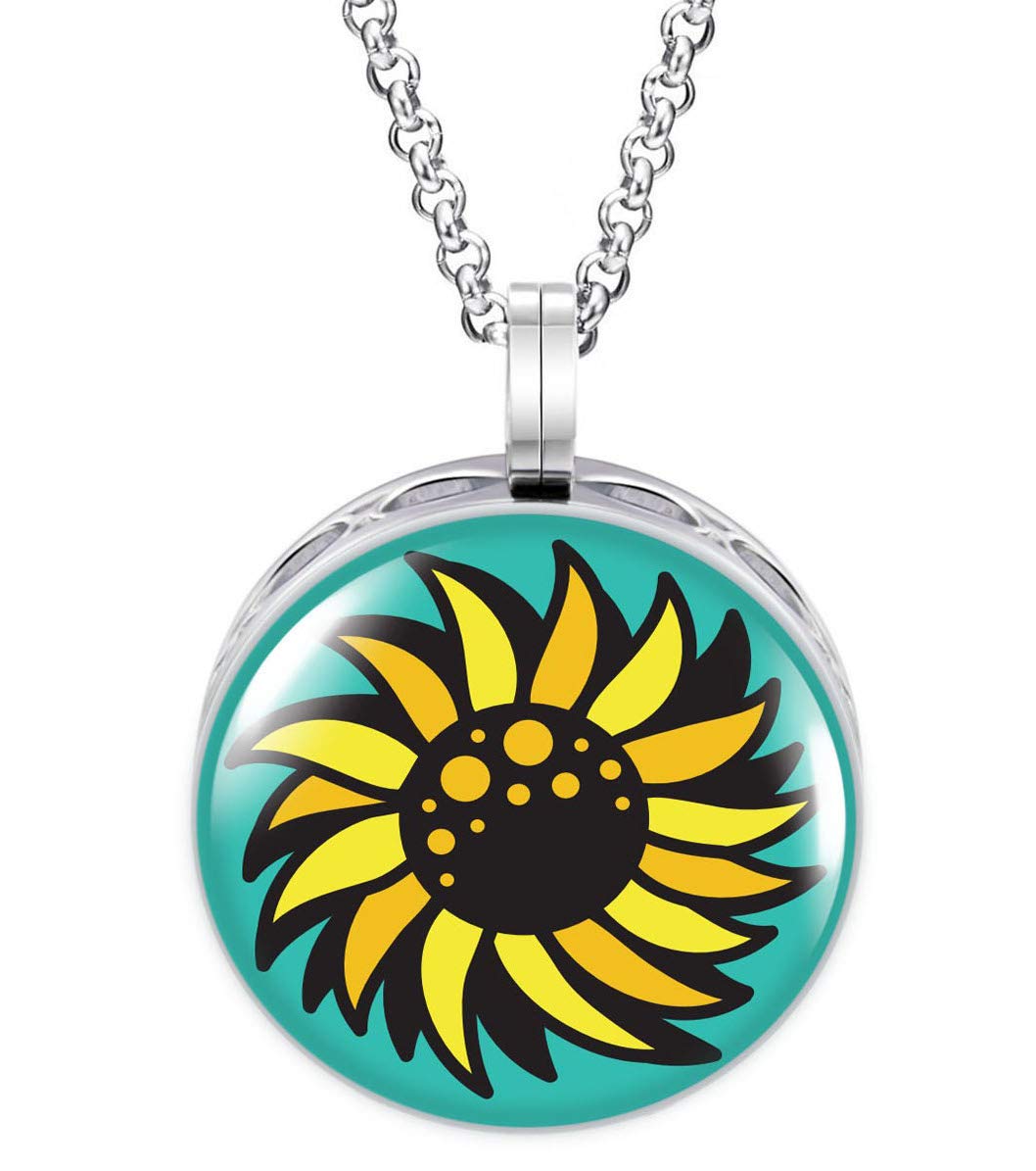 Wild Essentials Sunflower Enamel Finish Essential Oil Diffuser Necklace Gift Set - Includes Aromatherapy Pendant, 24" Stainless Steel Chain, 8 Color Refill Pads