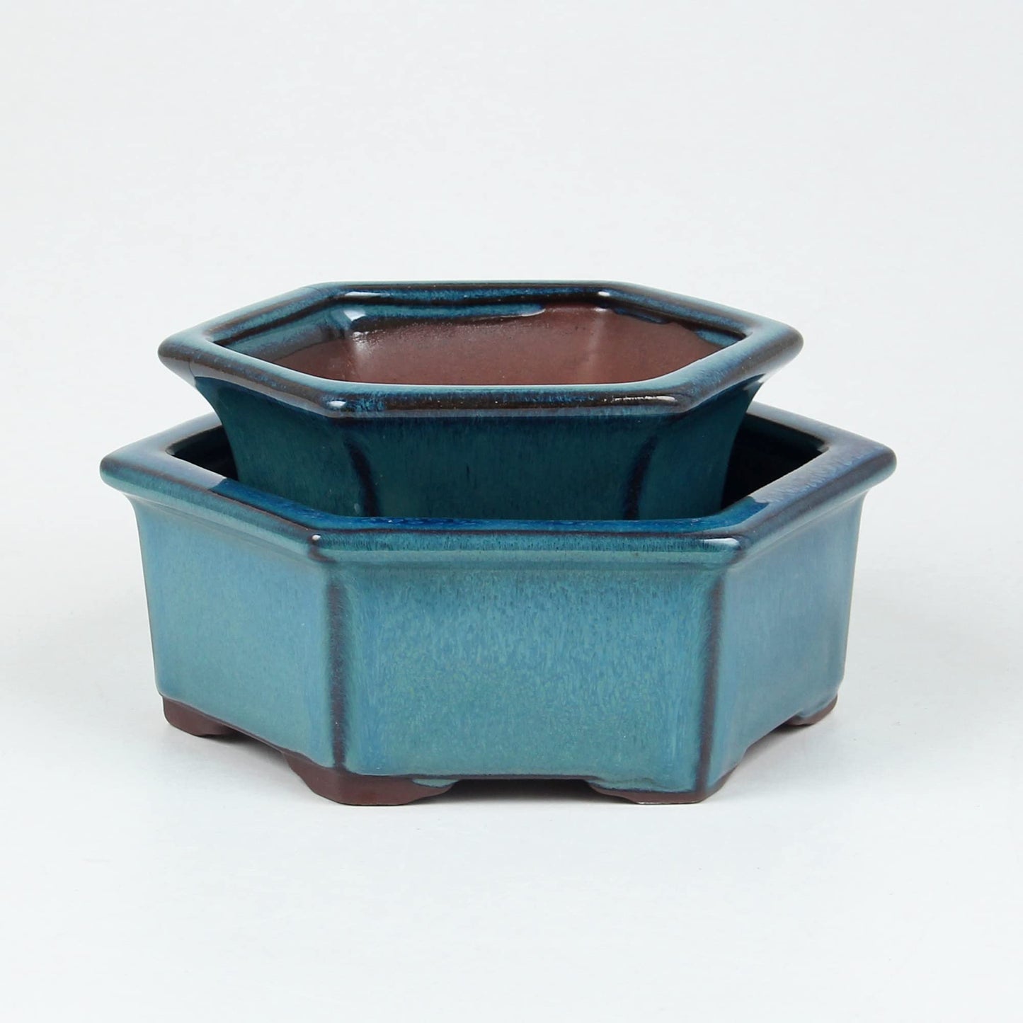 Bonsai Planter 2pc Small Succulent Glazed Pots 4.9" and 6.1" + 6 Soft Mesh Drainage Screens