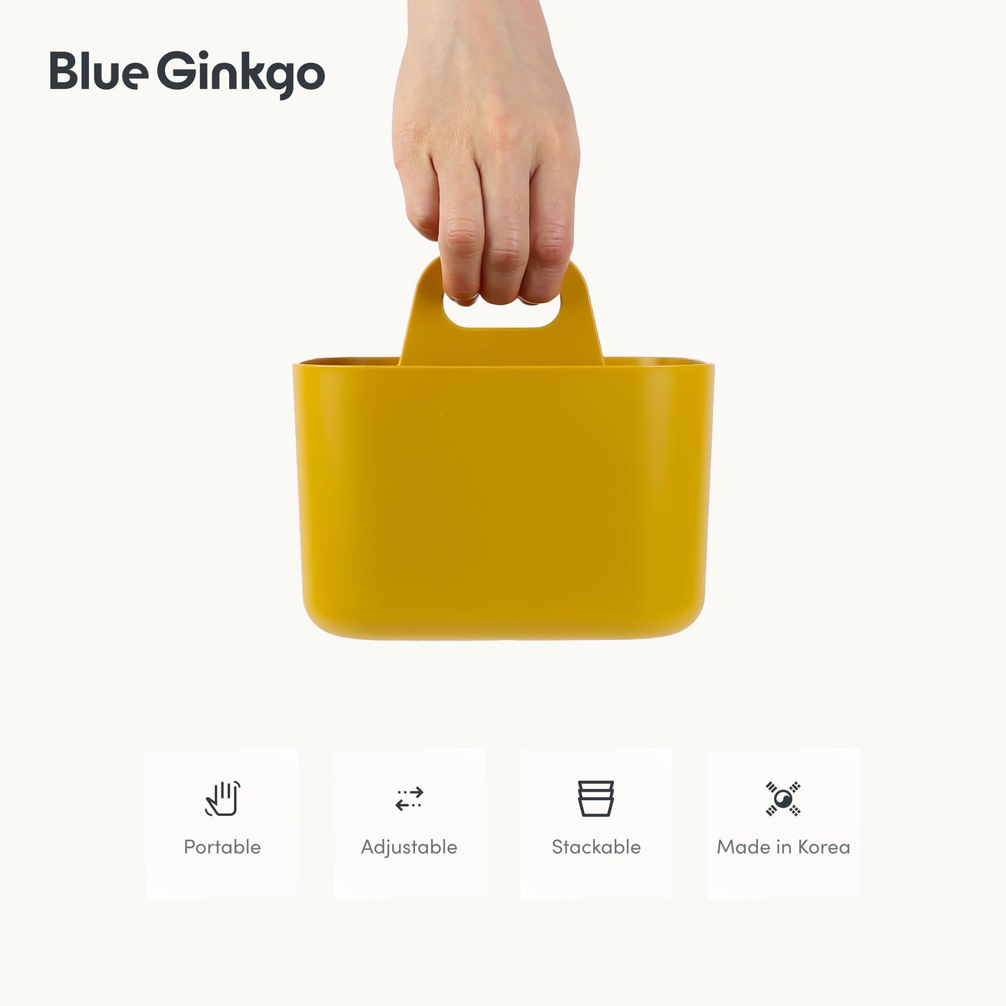 BLUE GINKGO Small Stackable Organizer Caddy – Korean-Made Portable Tote for Bathroom, Office, Crafts, or School Supplies (Square, Yellow)
