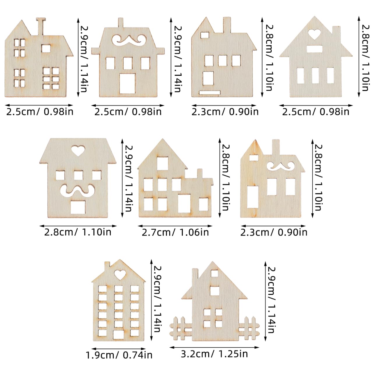 Toyvian 100pcs Wood Craft Shapes House Shaped Unfinished Wood Embellishment Cutout Veneers for DIY Craft Project Home Ornaments