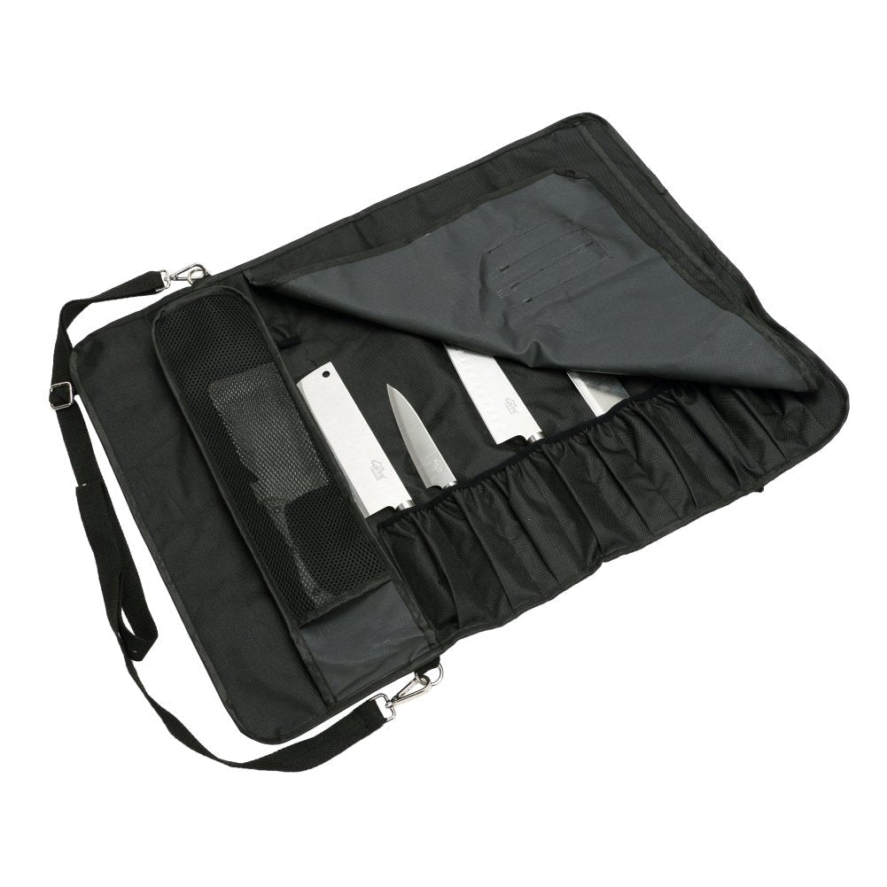HERSENT Knife Roll,Chef Knife Roll Bag With 17 Slots Can Holds13 Knives,1 Meat Cleaver, And 3 Utensil Pockets,Durable Knife Bag With Handle,Shoulder Strap & Zippered Mesh Pocket Holder
