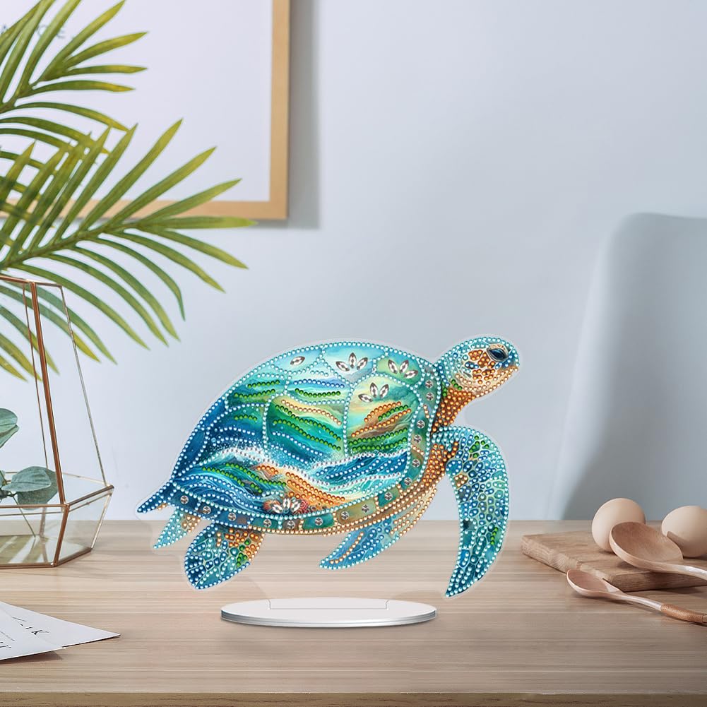 C'eitura 5D DIY Diamond Art Sea Turtle Tabletop Decor - Double-Sided Crystal Rhinestone Desktop Ornament for Home Office, Marine Life Craft Gift for Adults