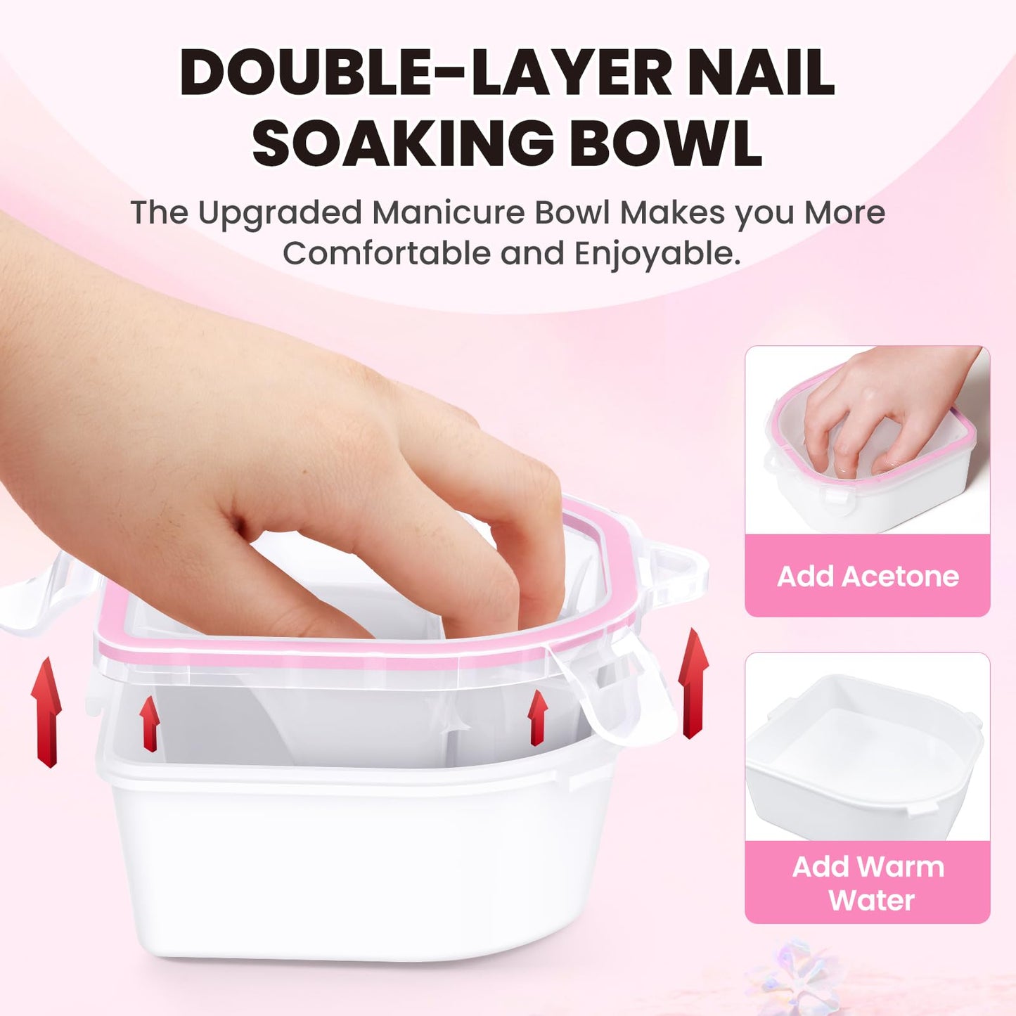 Hand Toe Nail Soaking Bowl: 12PCS Large Size Hand & Foot Nail Soak Off Bowl for Nail Lovers - Acetone Proof Toe Soaking Tray with Manciure Pedicure Tools for Dip Powder Gel Polish Remover(Pink, White)