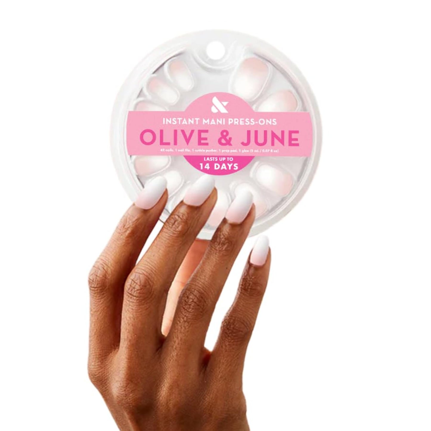Olive & June Instant Mani Press-On Nails (Glue) | 42 Fake Nails, 21 Sizes | Non-Toxic, Long-Lasting Recycled Materials Realistic Look | Spring Flowers & Patterns | Short, Round | CCT Gradient