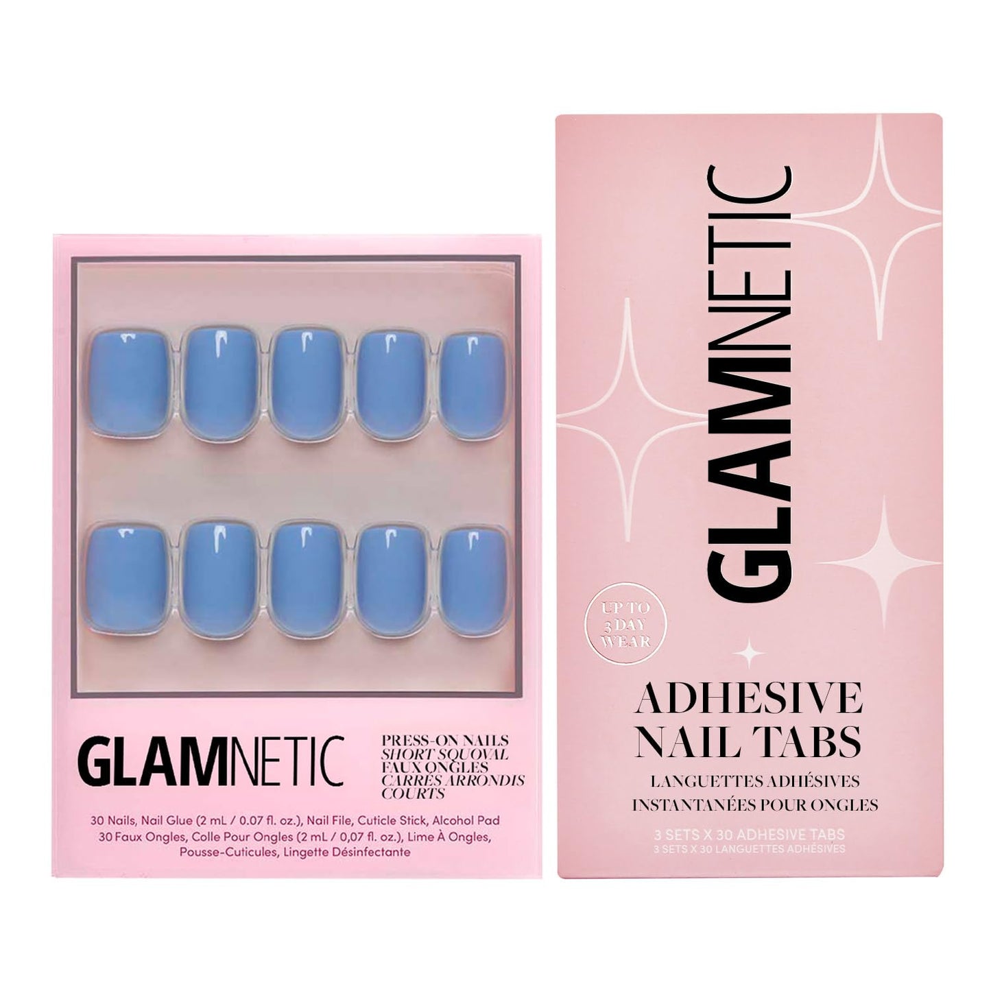 Glamnetic Press-On Nails - Cashmere Blue | Opaque Soft Blue Short Squoval False Nails | 15 Sizes - 30 Nail Kit with Glue & Nail Tabs