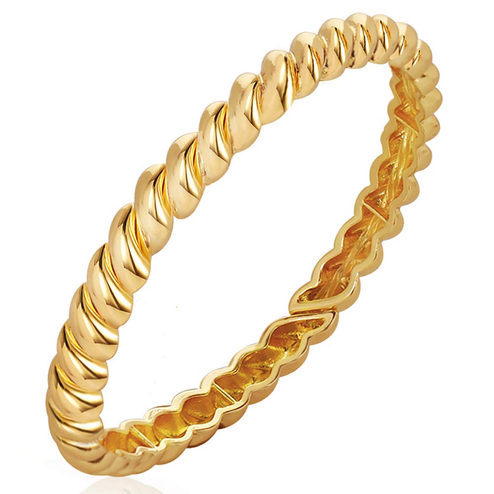 FAMARINE Twisted Thin Bangle for Women, Vintage Stretchable Elastic Bangle Couples Love Bracelets, 14K Gold Plated