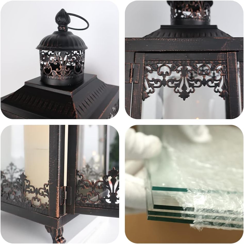 NEEDOMO Lanterns Decorative Outdoor & Indoor, Set of 2 Outdoor Lanterns for Porch,Large Candle Lantern, Bronze Metal Frame with Glass for Fall, Christmas