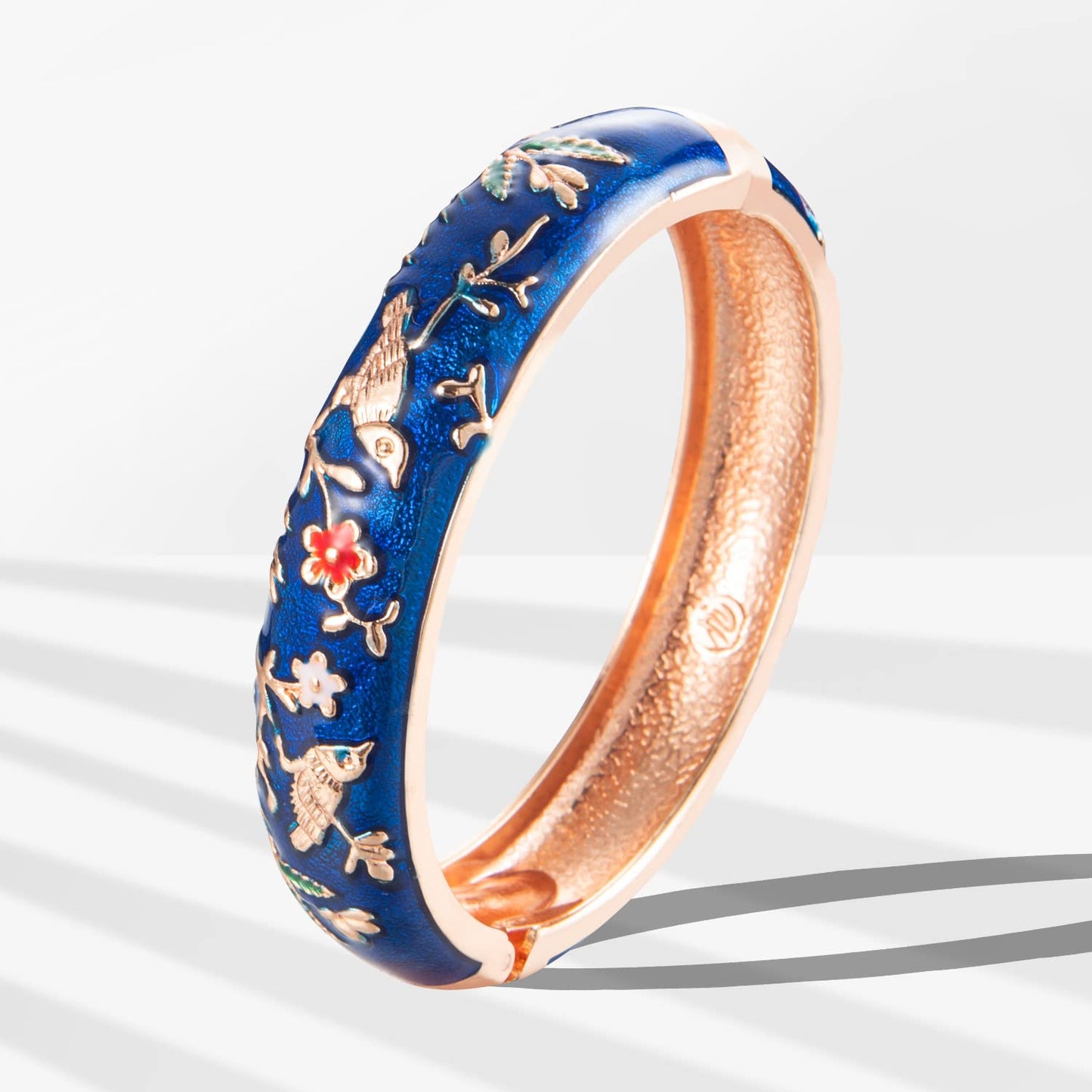 UJOY Colors Handcraft Jewelry Cloisonne Bracelet Enamel Bird Spring Hinged Womens Bangles Gifts Box 55C49 Navy Blue