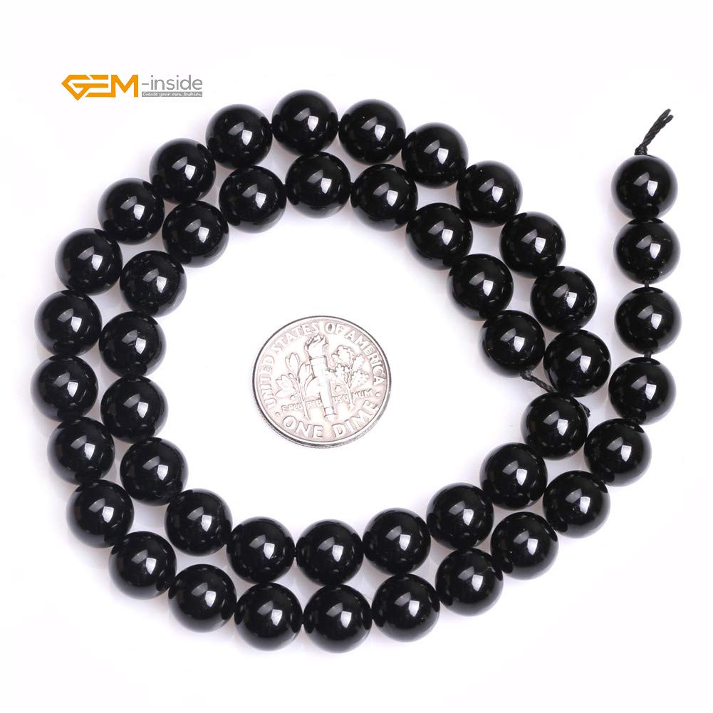 GEM-Inside Natural 8mm Round Black Tourmaline Gemstone Loose Beads Energy Power Beads for Jewelry Making 15"