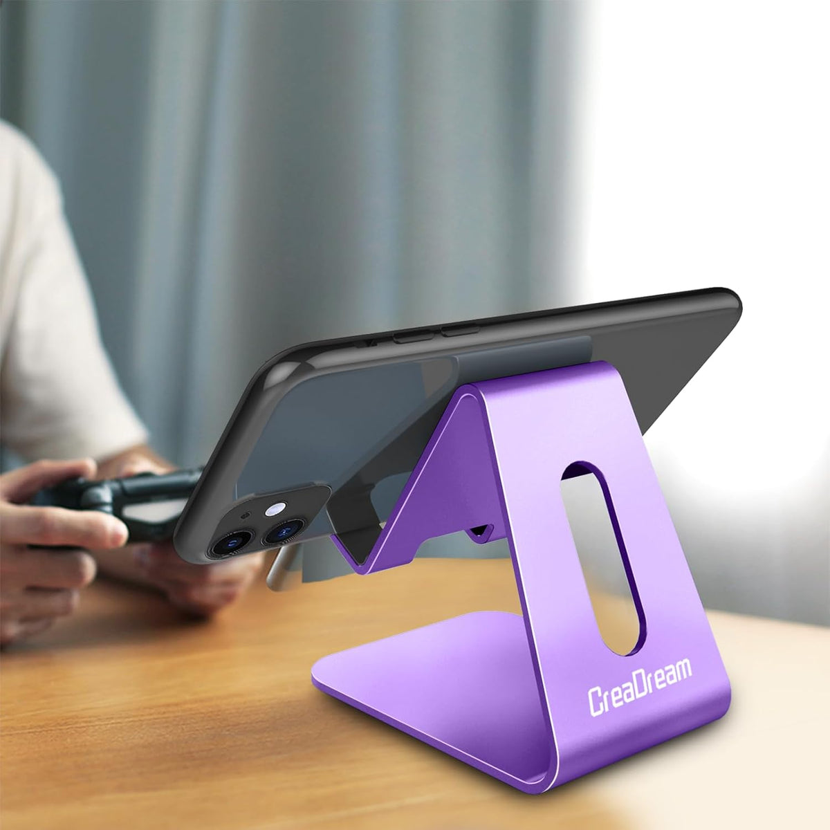 CreaDream Cell Phone Stand, Cradle, Holder,Aluminum Desktop Stand Compatible with Switch, All Smart Phone, iPhone 11 Pro Xs Max Xr X Se 8 7 6 6s Plus SE 5 5s-Dark Purple
