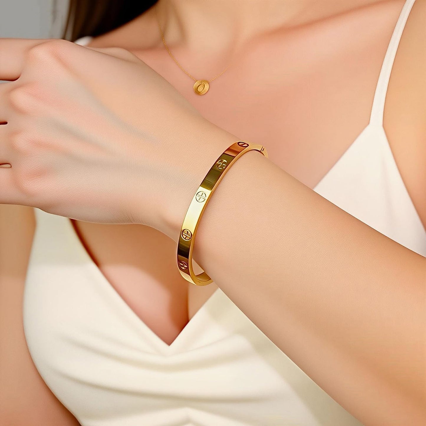 Camhanno Gold Bracelets for Women - Stackable Bangles with Friendship & Love Theme - Stainless Steel Jewelry Gift for Her (Style 11)