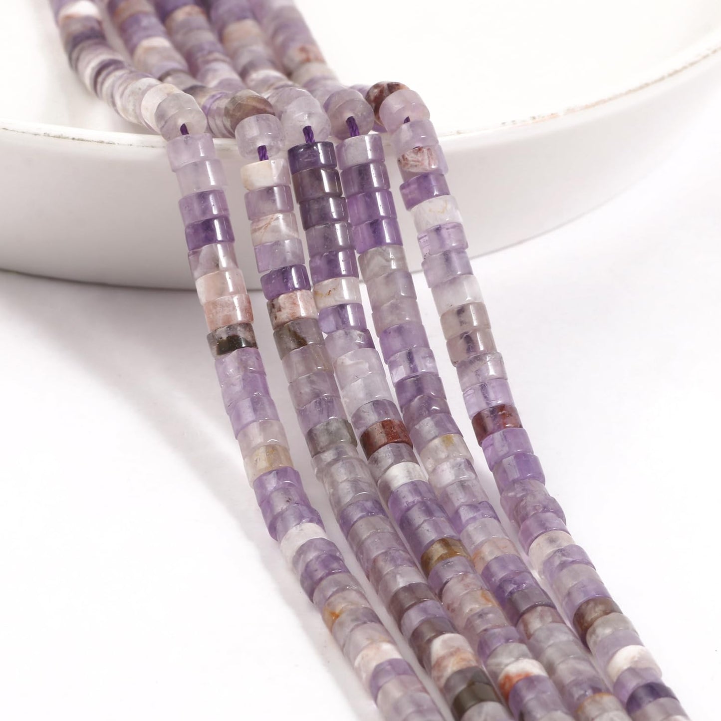 NITOPUPU 150Pcs 4×2mm Natural Amethyst Spacer Stone Beads for Jewelry Making Supplies, Loose Semi Flat Round Gemstone Tube Beads for Bracelets DIY Crafts