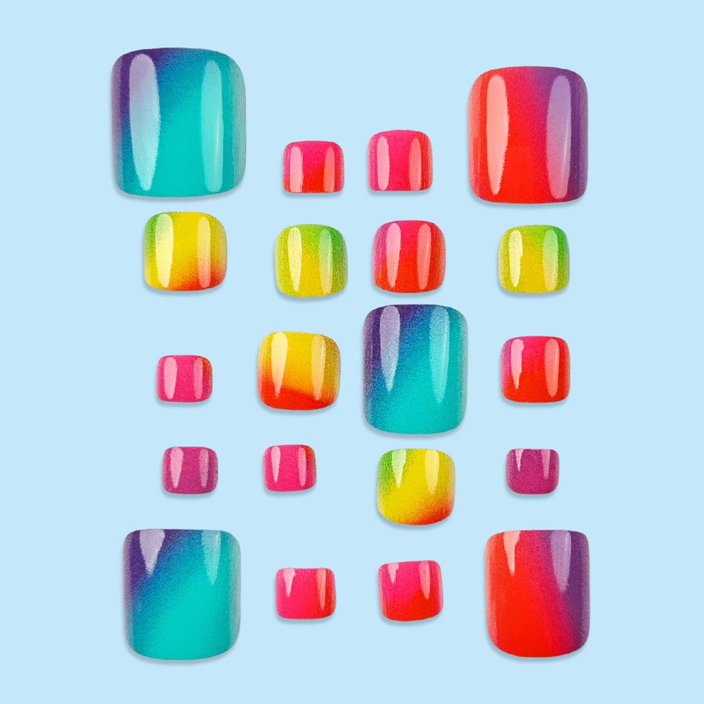 24Pcs Rainbow Colorful Press on Toenails Short Square Fake Toe Nails Colorful Gradient Glossy False Toenails Glue on Toe Nails Summer Reusable Full Cover Acrylic Toenails for Women