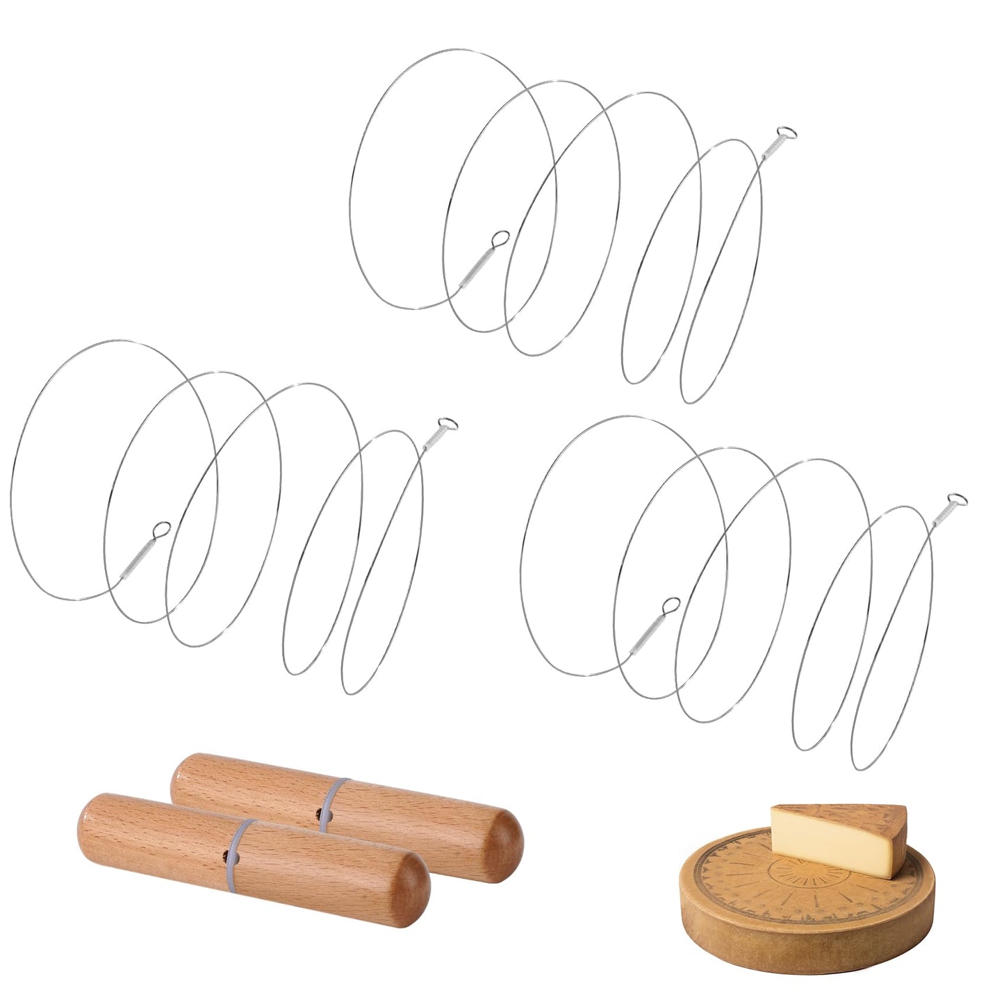 Xinglinsaiter Stainless Steel Cheese Slicer Wire 32"Long-For Soft and Hard Cheese (2 Beech wood handles + 3 Cutting Replacement Wires 32")