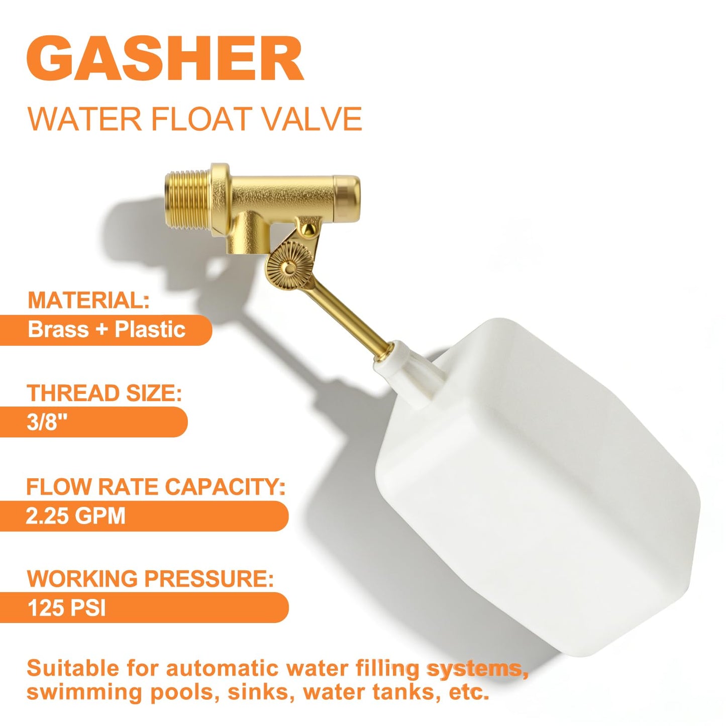 GASHER 2PCS 3/8" Water Float Valve, Water Level Controller for Water Troughs, Fountains, Water fountains, Water Tanks, Ponds