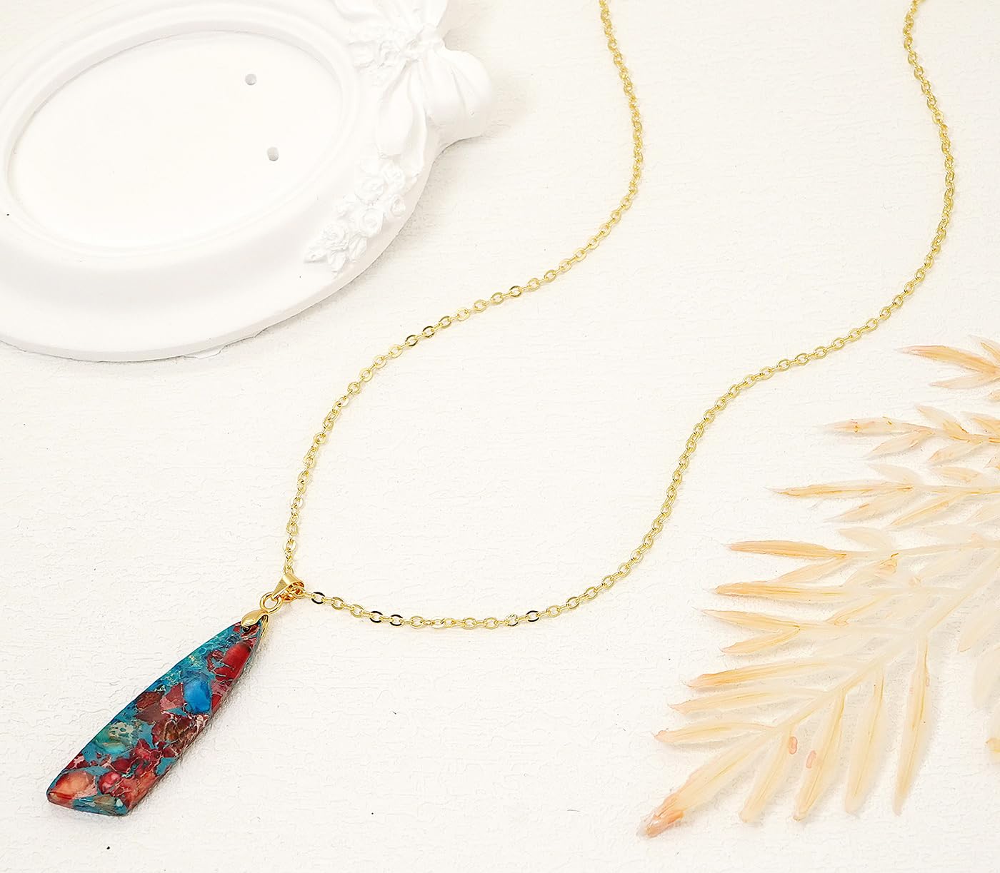 Wovanoo Nature Stone Necklaces for Women Boho Pendant Necklace 18K Gold Chain Necklaces Red Blue
