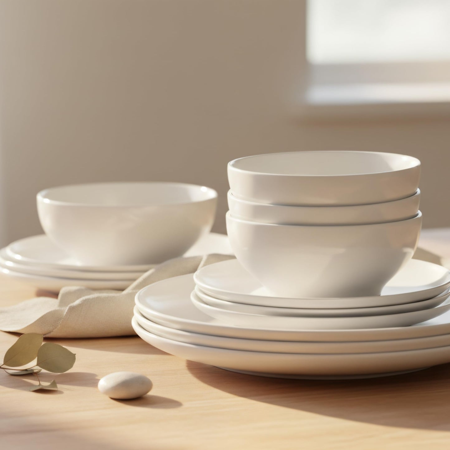 QUANSHANGJU 12-Piece Dinnerware Set for 4, White Porcelain Plates and Bowls, Chip Resistant Dishwasher Microwave Safe