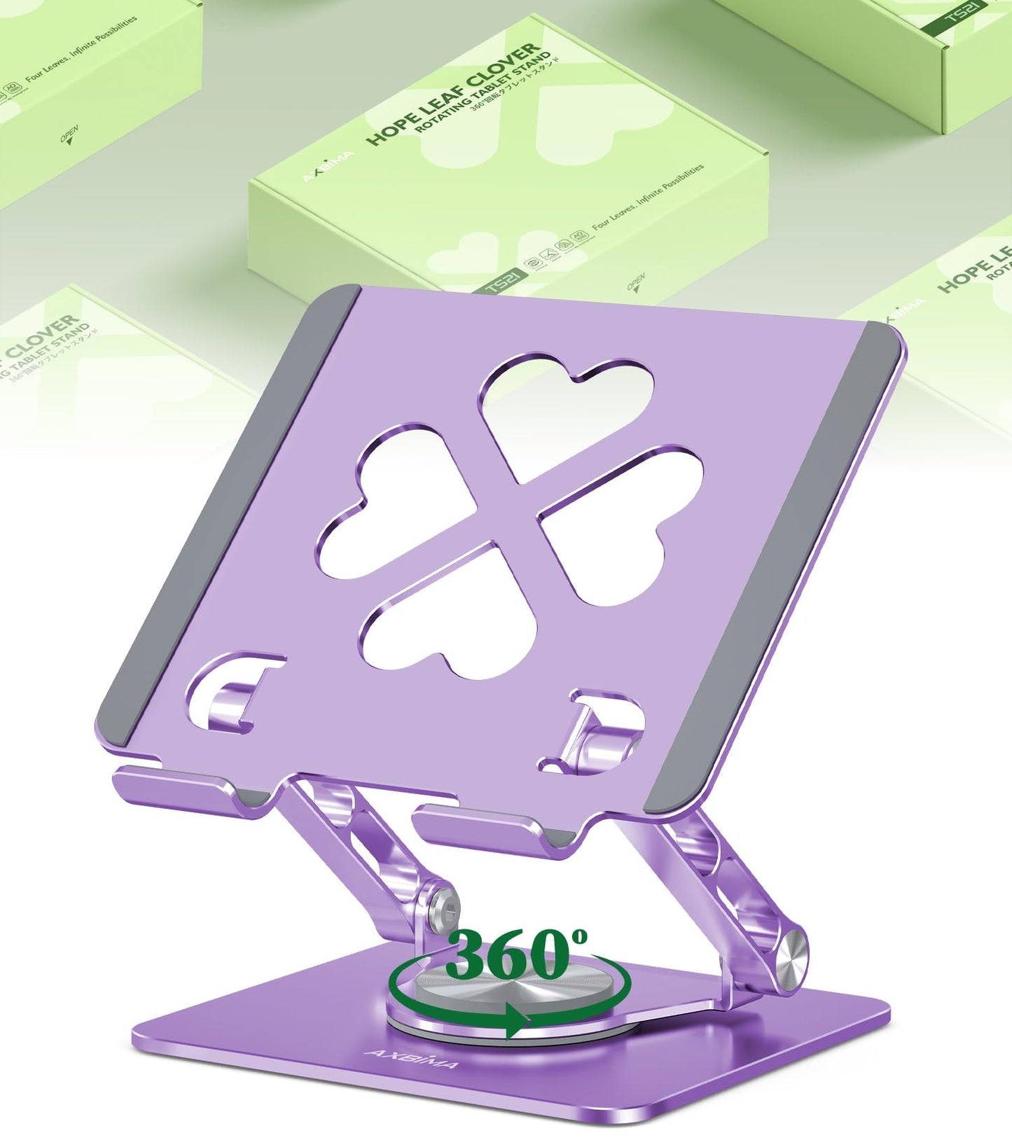 Axbima Tablet Stand for iPad,360° Rotating Desktop Holder - Aluminum Adjustable & Foldable Desk Holder for iPad Pro 12.9/11,Air 10.9,Samsung Tab S9,Portable Home/Office,Gift for Adults,Teens (Purple)