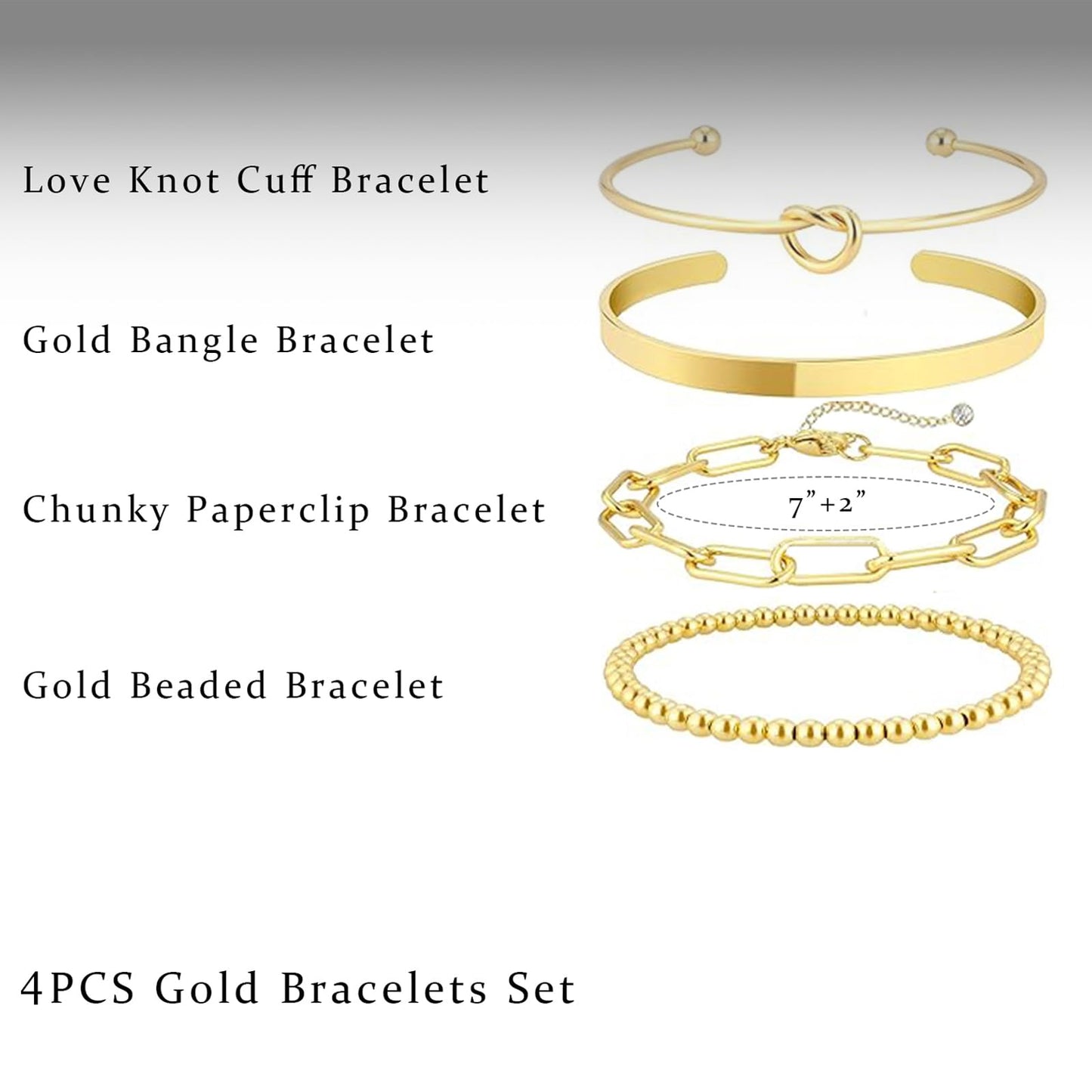 HERIER Gold Bangle Bracelets Stack for Women 14K Gold Plated Cuff Beaded Bracelet for Women Stackable Paperclip Chain Bracelet Jewelry Set Trendy