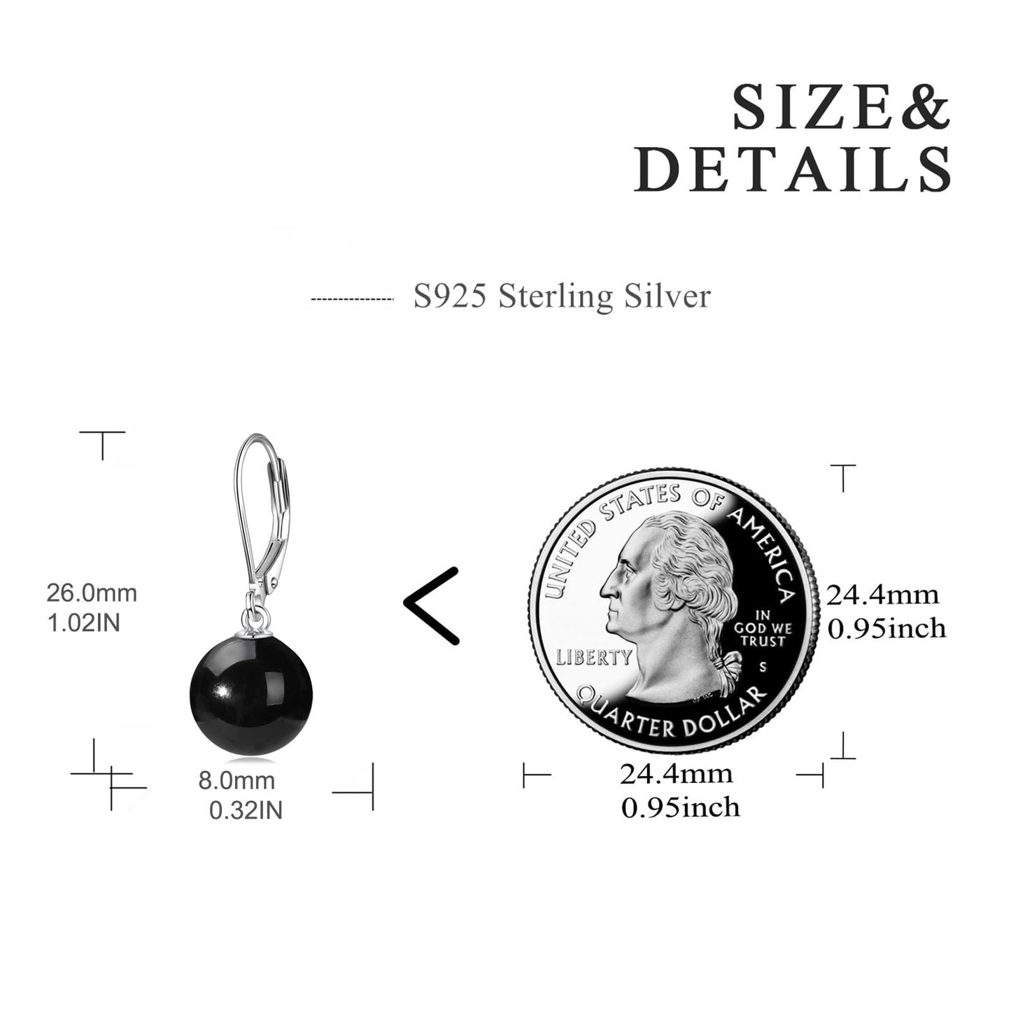 Black Onyx Leverback Earrings 925 Sterling Silver Dangle Drop Jewelry Gifts for Women (Black Onyx)