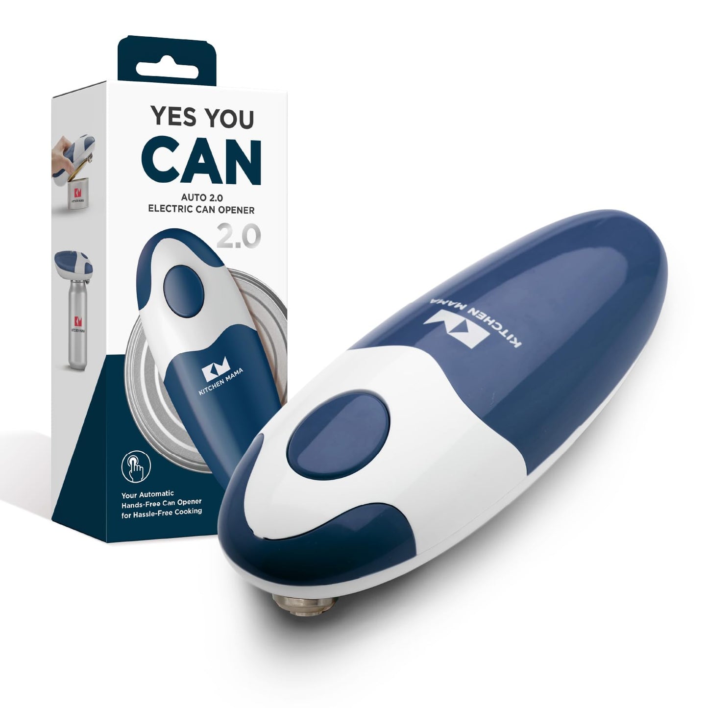 Kitchen Mama Auto 2.0 Electric Can Opener: Blade Opens Almost Any Can Pop or Soda Can - Automatic, Hands Free, Safe, Smooth Edge, Lid Remover, Battery Operated, Cordless, YES YOU CAN (Navy Blue)