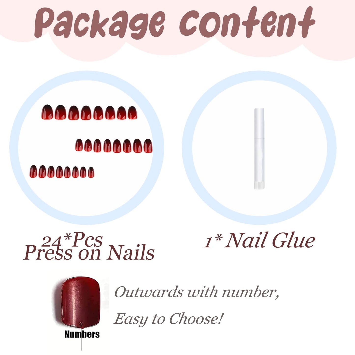 BABALAL Short Press on Fake Nails Black Red Gothic Acrylic Nails, Round Oval, Halloween, 24Pcs, Glossy, Reusable, False Nails, With Glue