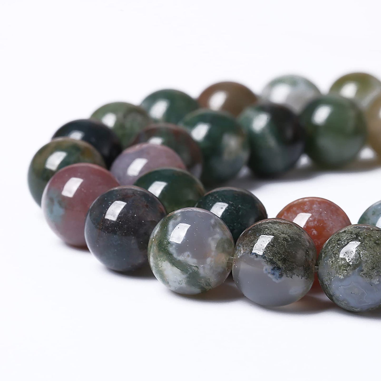 38pcs 10mm Natural Indian Agate Gemstone Beads Smooth Round Loose Spacer Beads for Jewelry Making DIY Bracelet Necklace 15" Strand