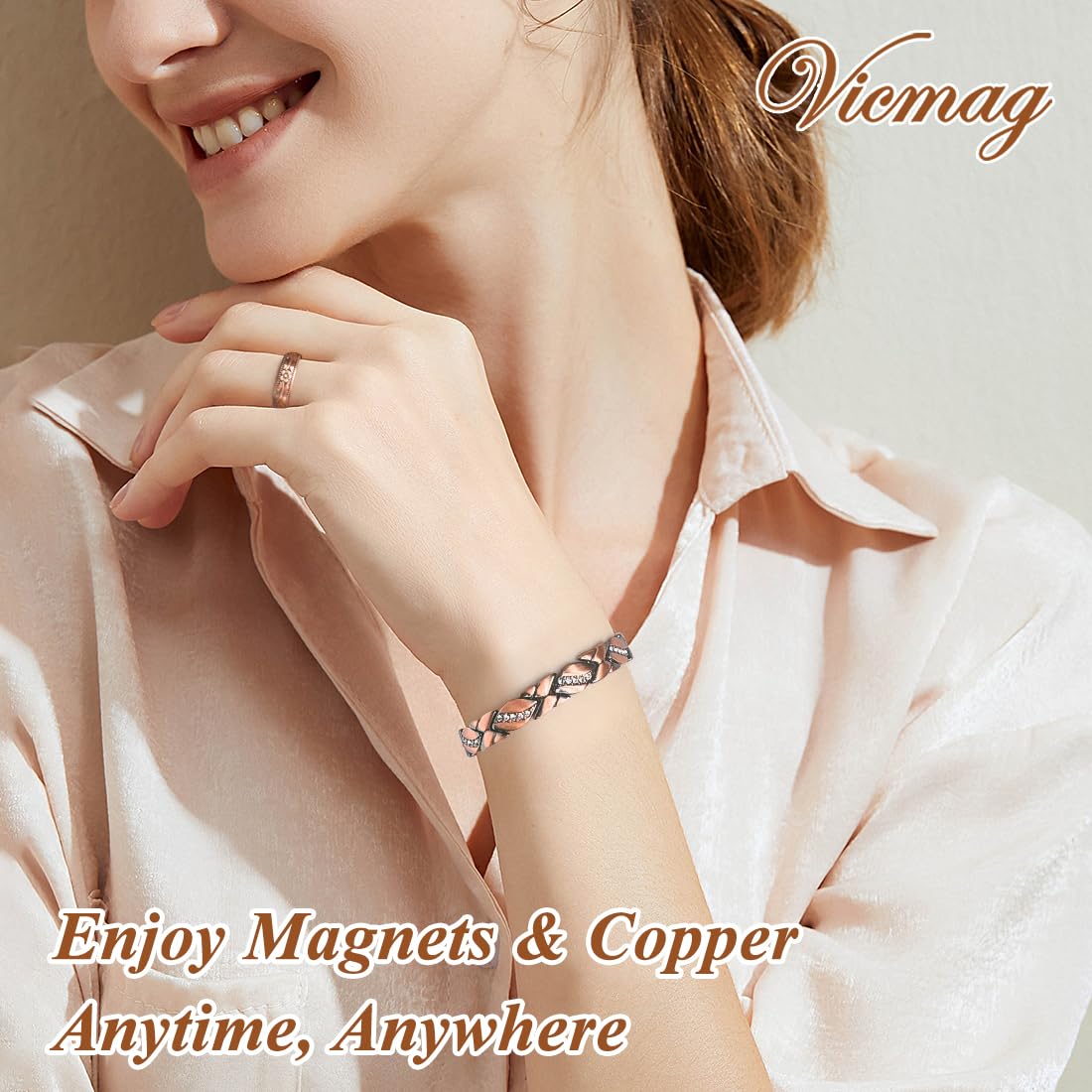 Vicmag Copper Bracelet for Women Ultra Strength Magnetic Bracelets with Effective Magnets 99.9% Pure Copper Jewelry Present with Adjustment Tool