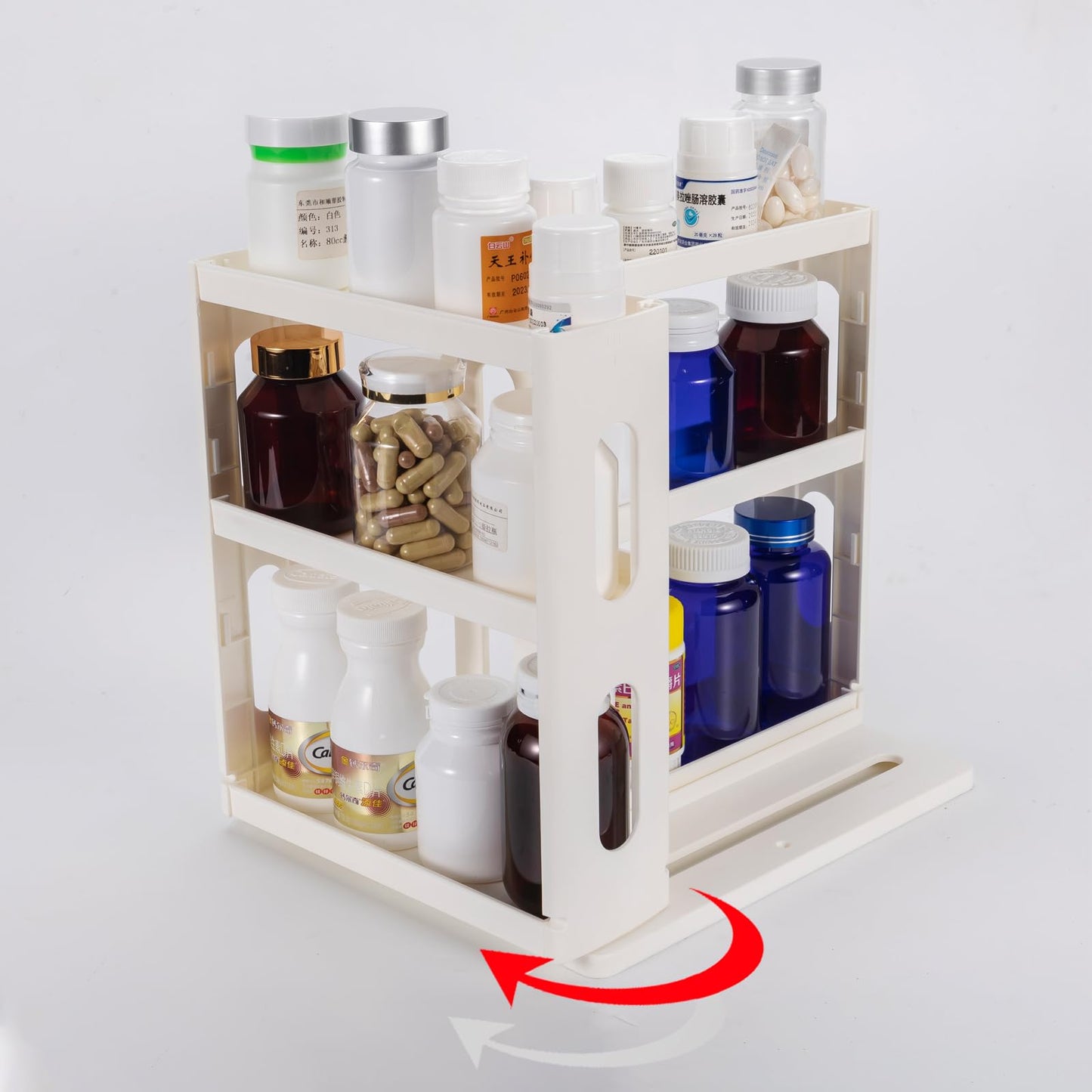 Dutiplus Medicine Organizer 3-Tier Shelves Cabinet Storage Rack Organizer for Holding Vitamins, Supplements, Cosmetics 10.82" H x 5.82" W x 10.43" D (Creamy White)