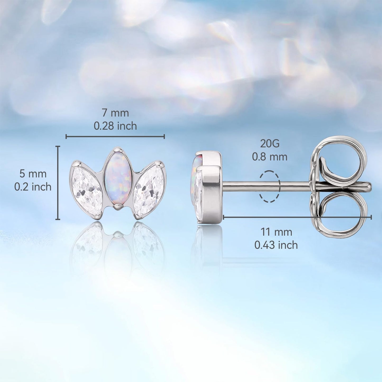 limerencia Hypoallergenic G23 Pure Titanium Earrings | Crown Cubic Zirconia | F136 Implant Grade Piercing Studs| Suitable for Sensitive Ears Delicate Jewelry (White Opal + White CZ)
