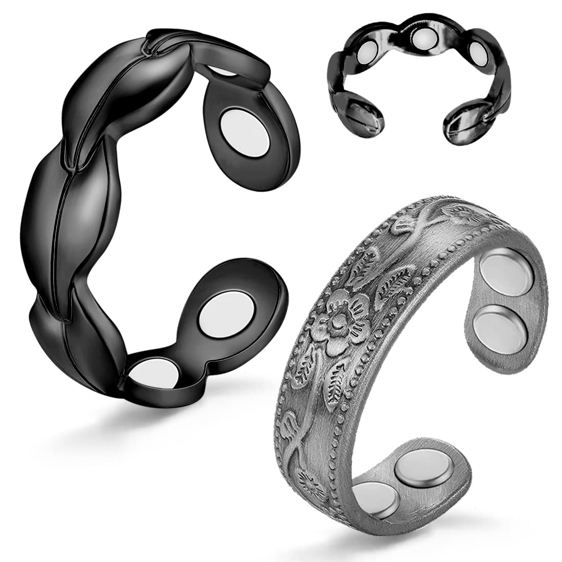 Cigmag 7X Copper Rings for Women 99% Solid Pure Copper Ring Adjustable with Present Box (2PCS Black)