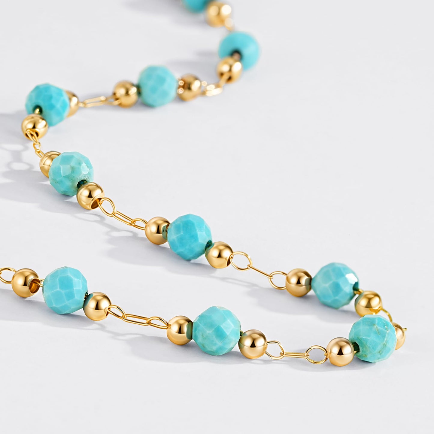 MEVECCO Gold Round Turquoise Beaded Bracelets,14K Gold Plated Handmade Cute Dainty Bracelet for Women