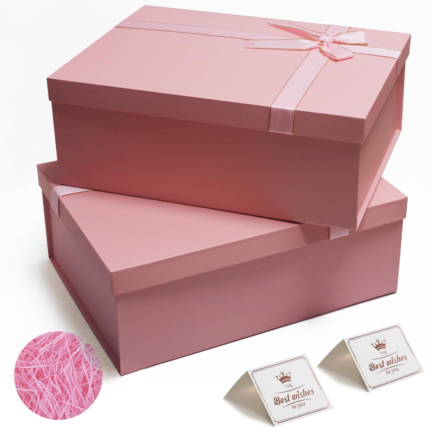 Pink Gift Box, 13"x10"x5" Large Gift Boxes, 2 Pack Foldable Gift Boxes with Lids for Presents, Versatile Empty Gift Box for Birthday, Anniversaries, Weddings, Any Occasion