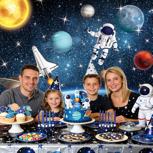 AIBIIN 7x5ft Outer Space Photo Backdrop Universe Planet Star Galaxy Astronaut Rocket Photography Background Kids Boy Birthday Party Decorations Banner Photo Props - size: 7x5ft