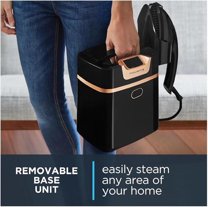 Rowenta IXEO Steamer for Clothes with Ironing Board 65 Inches 45 Second Heatup, 1 Liter Capacity 1500 Watts Ironing, Portable, Fabric Steamer, Garment Steamer, Adjustable QR1410,Black