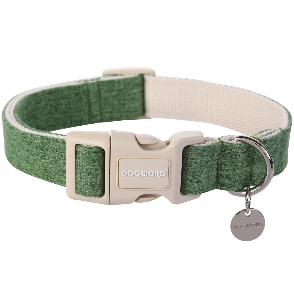 DOGWONG Cotton Hemp Dog Collar, Heavy-Duty Blue Dog Collar Adjustable Soft Natural Fabric Cute Wedding Puppy Necklace for Small Medium Large Dogs
