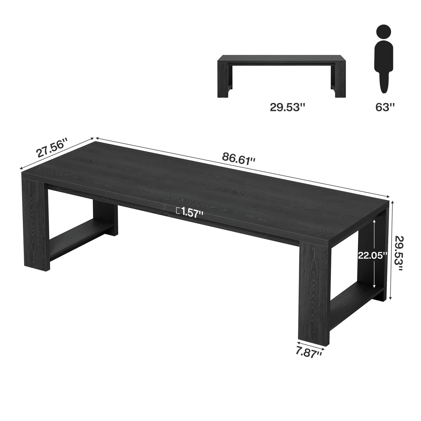 Tribesigns 86.61-Inch Dining Table for 6-8 People, Narrow Long Modern Kitchen Table with Pedestal Base, Farmhouse Extra Long Rectangular Dining Room Furniture, 27.56 x 86.61 x 29.53 Inches, Black