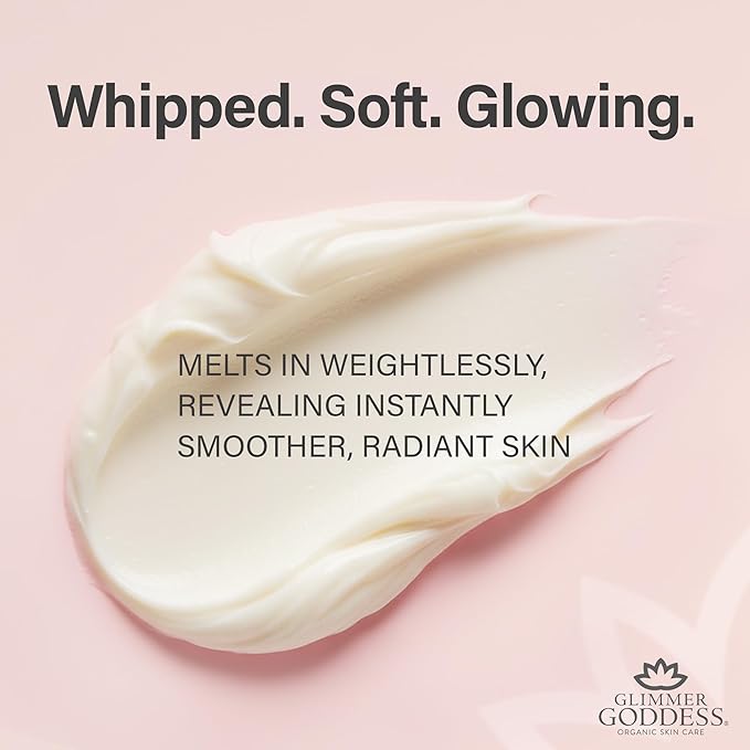 Glimmer Goddess Organic Whipped Body Butter for Women - Moisturizer Cream with Shea & Cocoa Butter, Almonds & Coconut Oil - Orange Creamsicle, 8oz