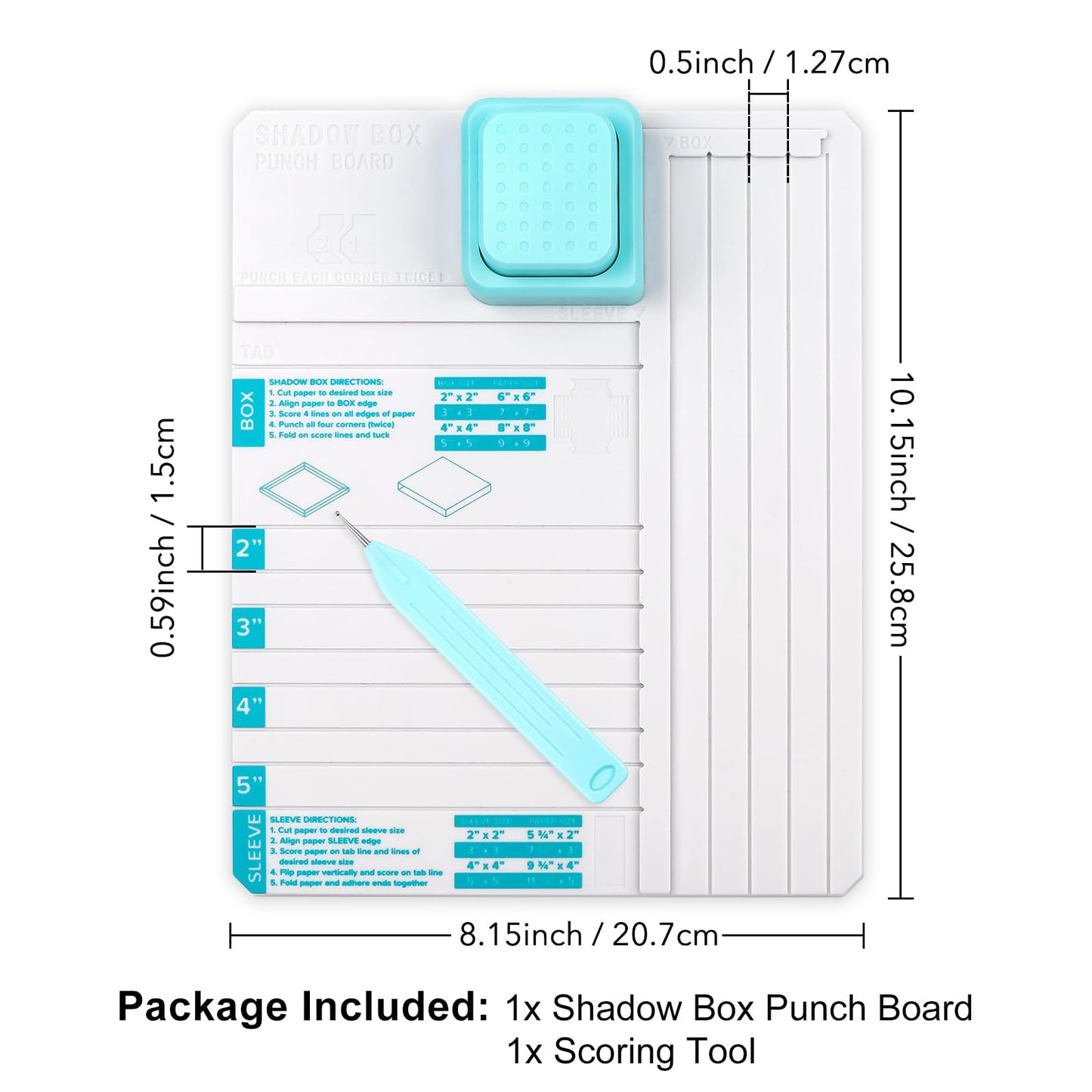 BAOFALI Shadow Box Punch Board for DIY Making 2" 3" 4" 5" Shadow Boxes and Sleeves, Shadow Box Punches Boards with Scoring Tool for DIY Crafting Scrapbooking Holiday Cards Photo