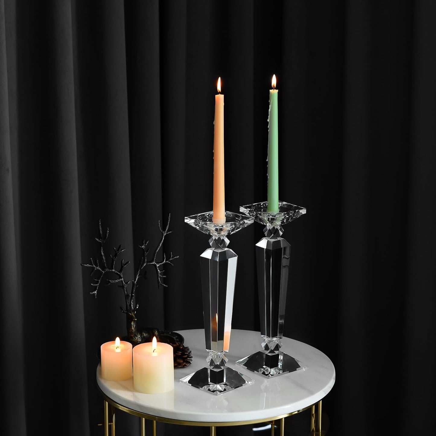 Crystal Candle Holders Set of 2,Crystal Taper/Pillar Candlestick Holders,Ultra Elegant & Modern Centerpiece Home Décor,Wedding(12inch Tall)