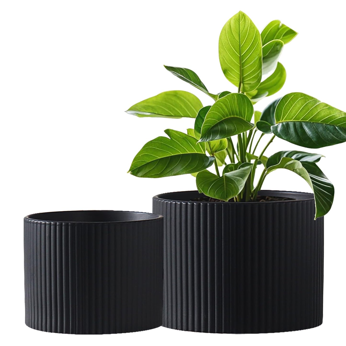 Swkien Matte Black Ceramic Plant Pots, 8.1 + 6 Inch Planters for Indoor Plants, Modern Flower Pots with Drainage, Two-Sizes Set