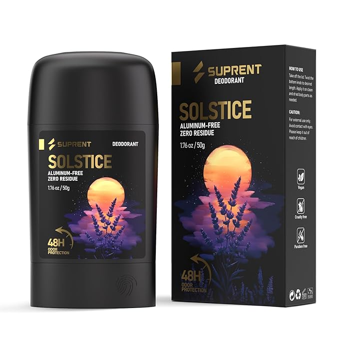 SUPRENT Deodorant for Men, Natural Ingredient Whole Body Deodorant, 48hr Odor Protection, Aluminum Free, Baking Soda Free Smooth Solid Stick & Skin Safe（Lavender）