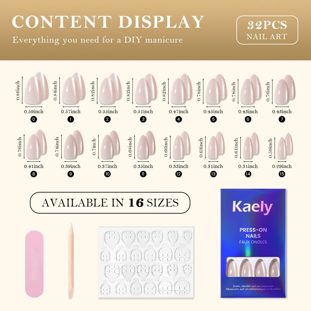 evpct Crystal White Cat Eye Extra Short Press on Nails Almond, Petite Short Almond Stick on Nails for Women Gift, White Glossy Holographic False Nail Reusable Press on Acrylic Fake Nail with Design