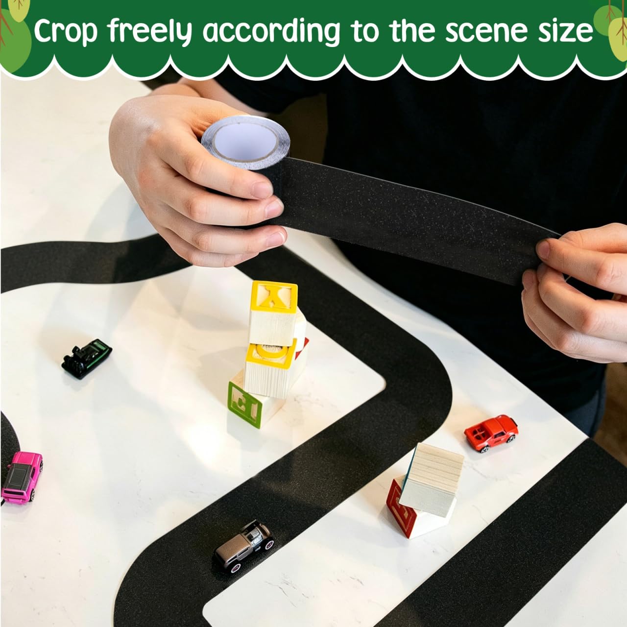 BESPORTBLE 1 Roll of Mini Road Model, Realistic Street Adornment for Micro Landscape Craft Decor, Black Asphalt Sticker, 10m Long