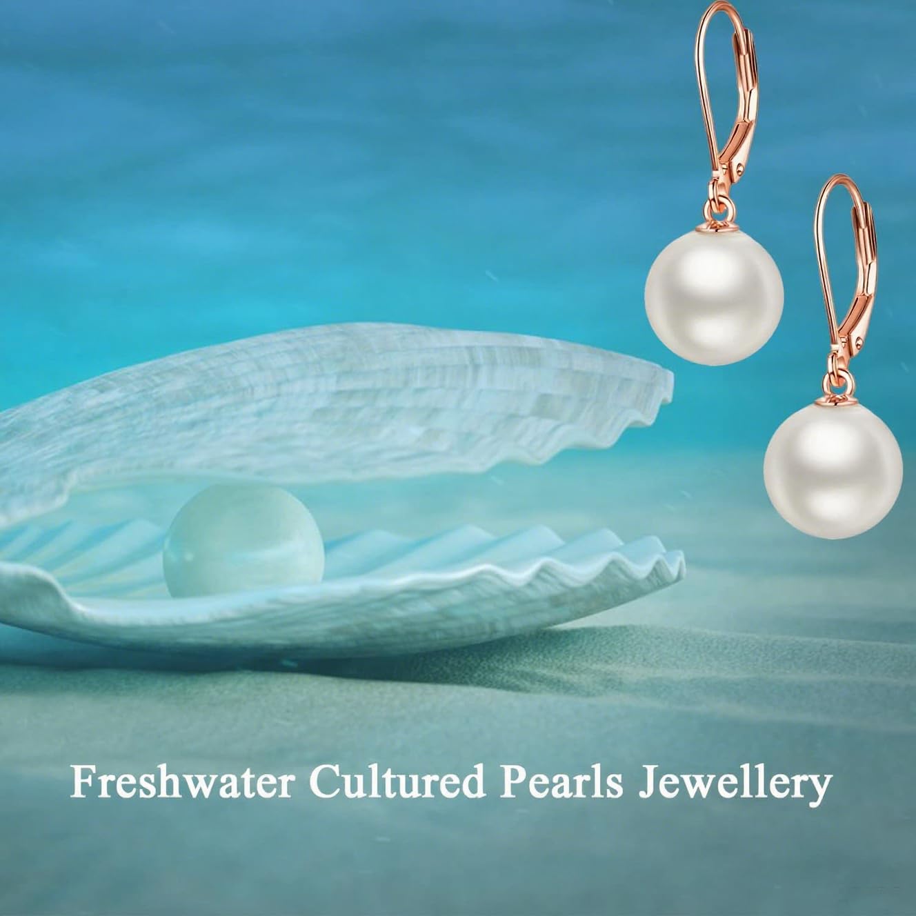 925 Sterling Silver Pearl Leverback Earrings Dangle Drop Jewelry Gifts for Women (Pearl-Rose Gold)