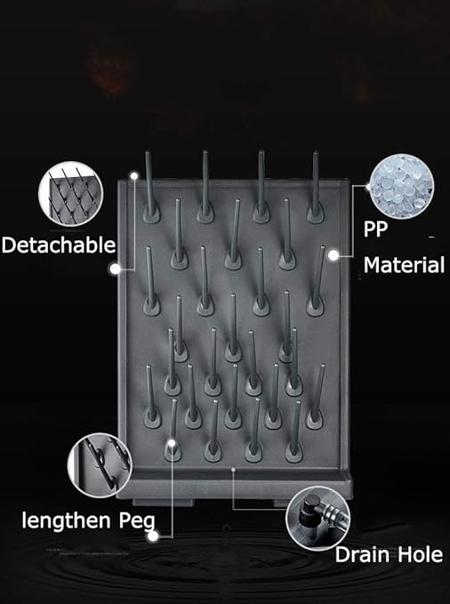 Drying Rack 27 Pegs Lab Supply Pegboard Bench-top/Wall-Mount Laboratory Glassware 27 Detachable PegsLab Drying Draining Rack Cleaning Equipment Black