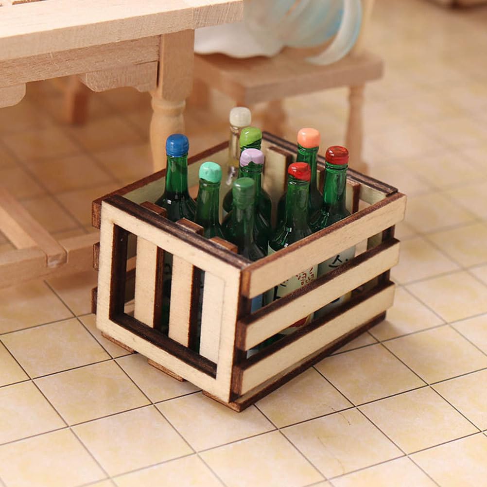 Toyvian 3PCS Miniature Dollhouse mini Baskets Miniature Craft mini Storage Baskets Crate, Wooden Milk