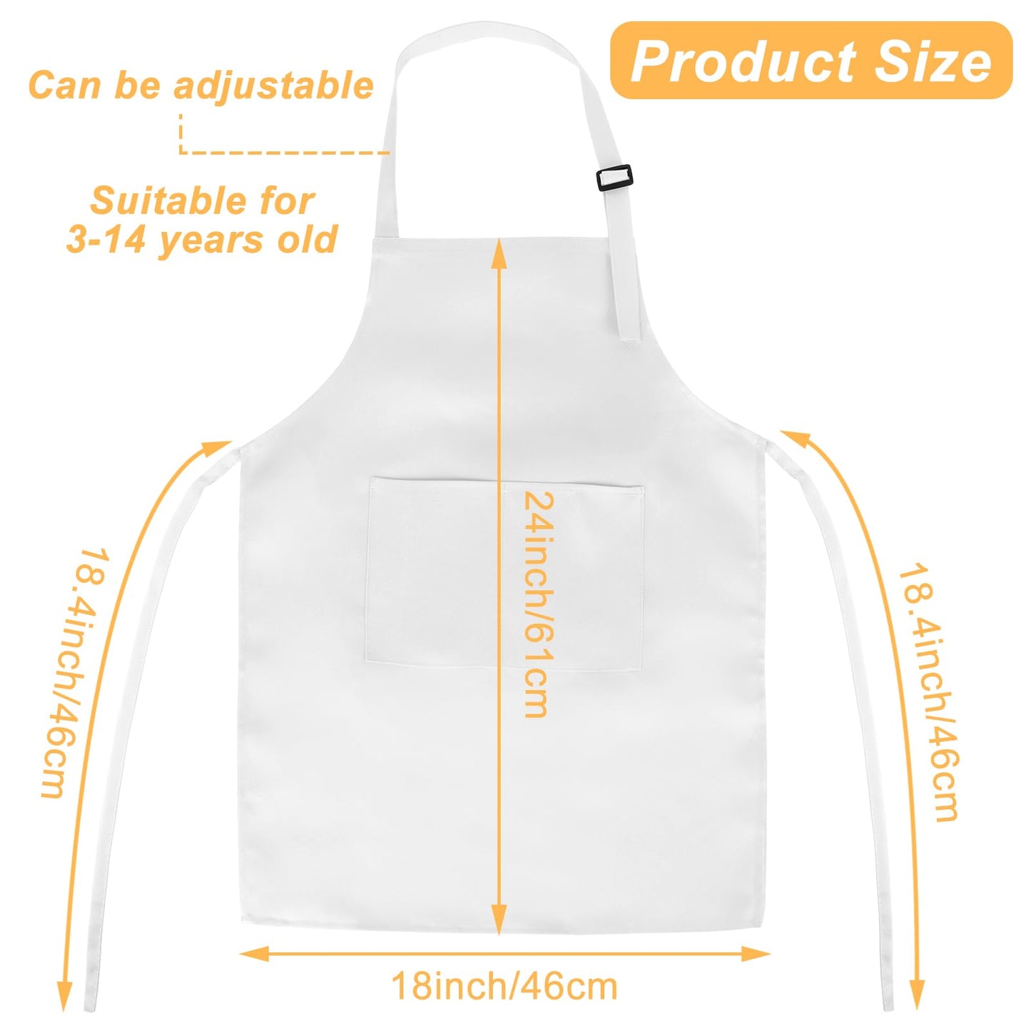 Morcheiong 8 Pack Adjustable Kids Apron Bulk with 2 Pockets Toddler Apron Kids Painting Aprons for Cooking Baking Painting Boys Girls (White)