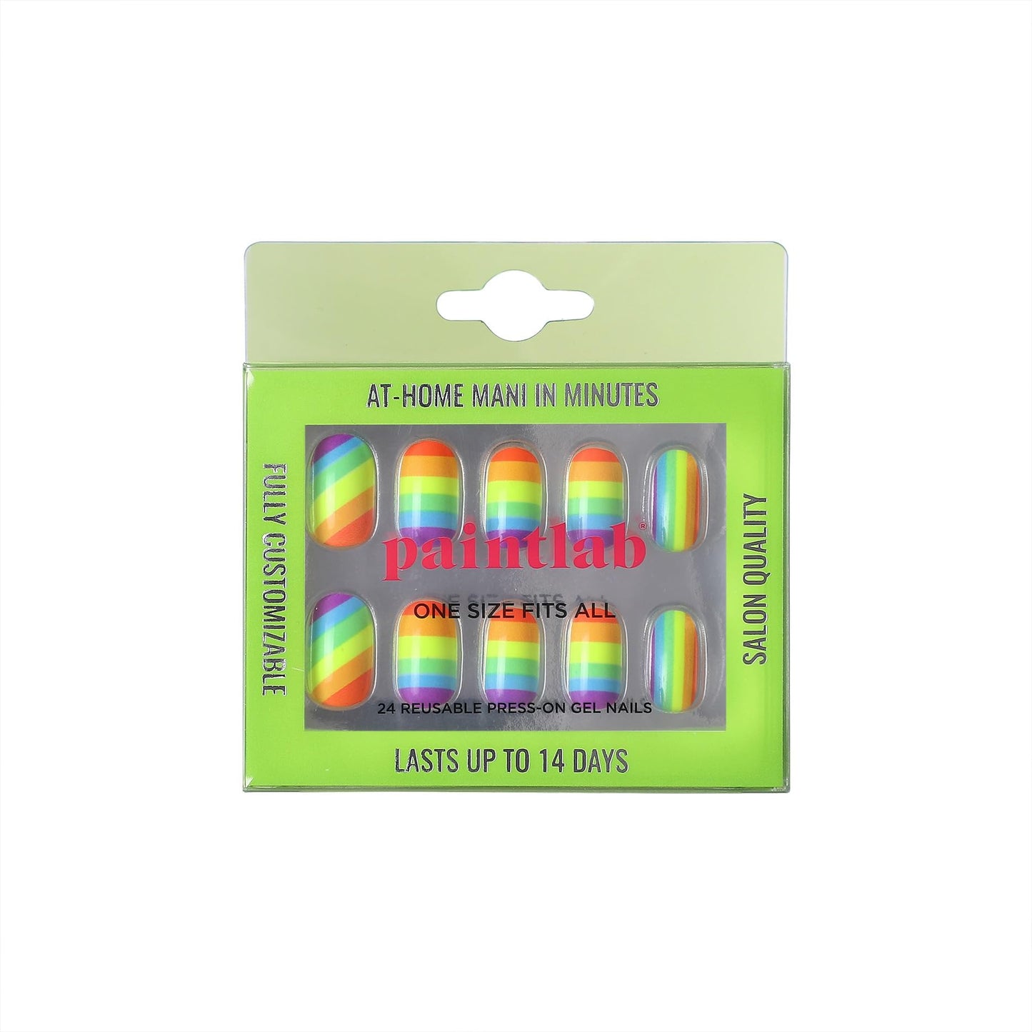 PaintLab Press-On Nails Manicure Kit, Love is Love, 24-Piece Set, Long-Lasting Fake Nails with Glue, File, Prep Pad & Cuticle Stick