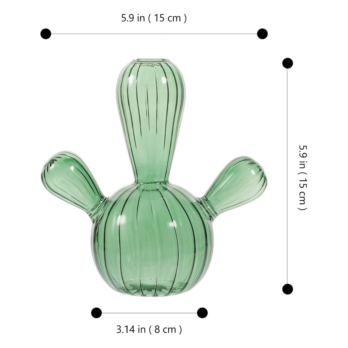 BUTIFULSIC Cactus Shaped Glass Vase Small Hydroponic Plant Container Green Glass Flower Vase Decorative Terrarium for Home Décor Tabletop Display